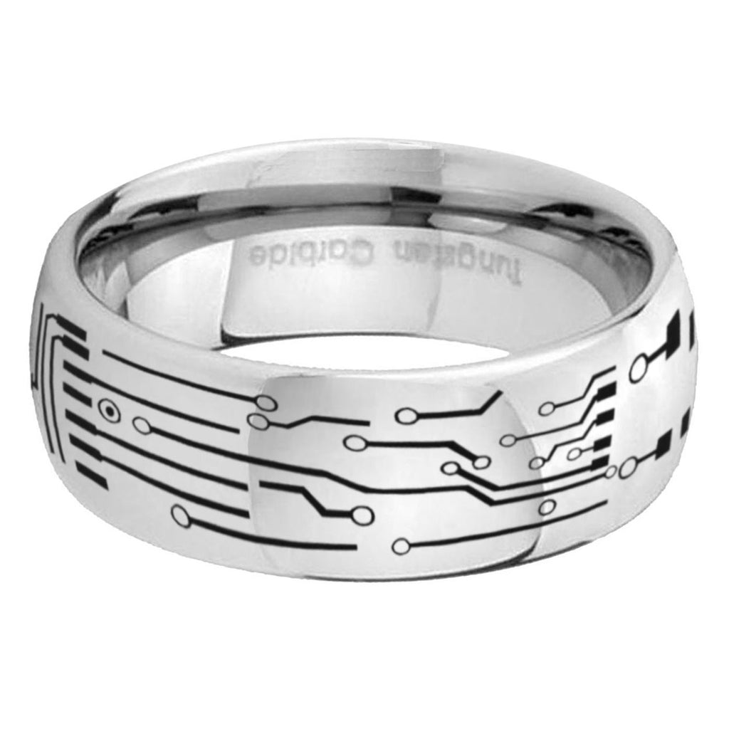 5MM Circuit Board Dome Polish Silver Tungsten Wedding Band