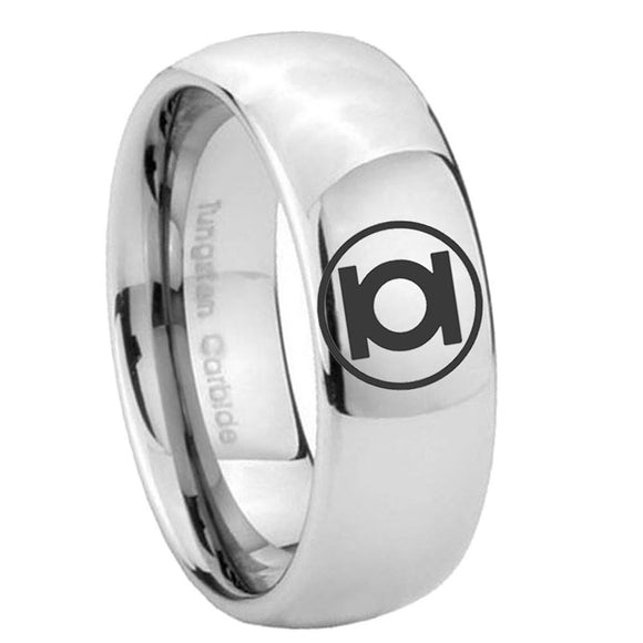 8mm Green Lantern Dome Polish Silver Tungsten Wedding Bands On Hand