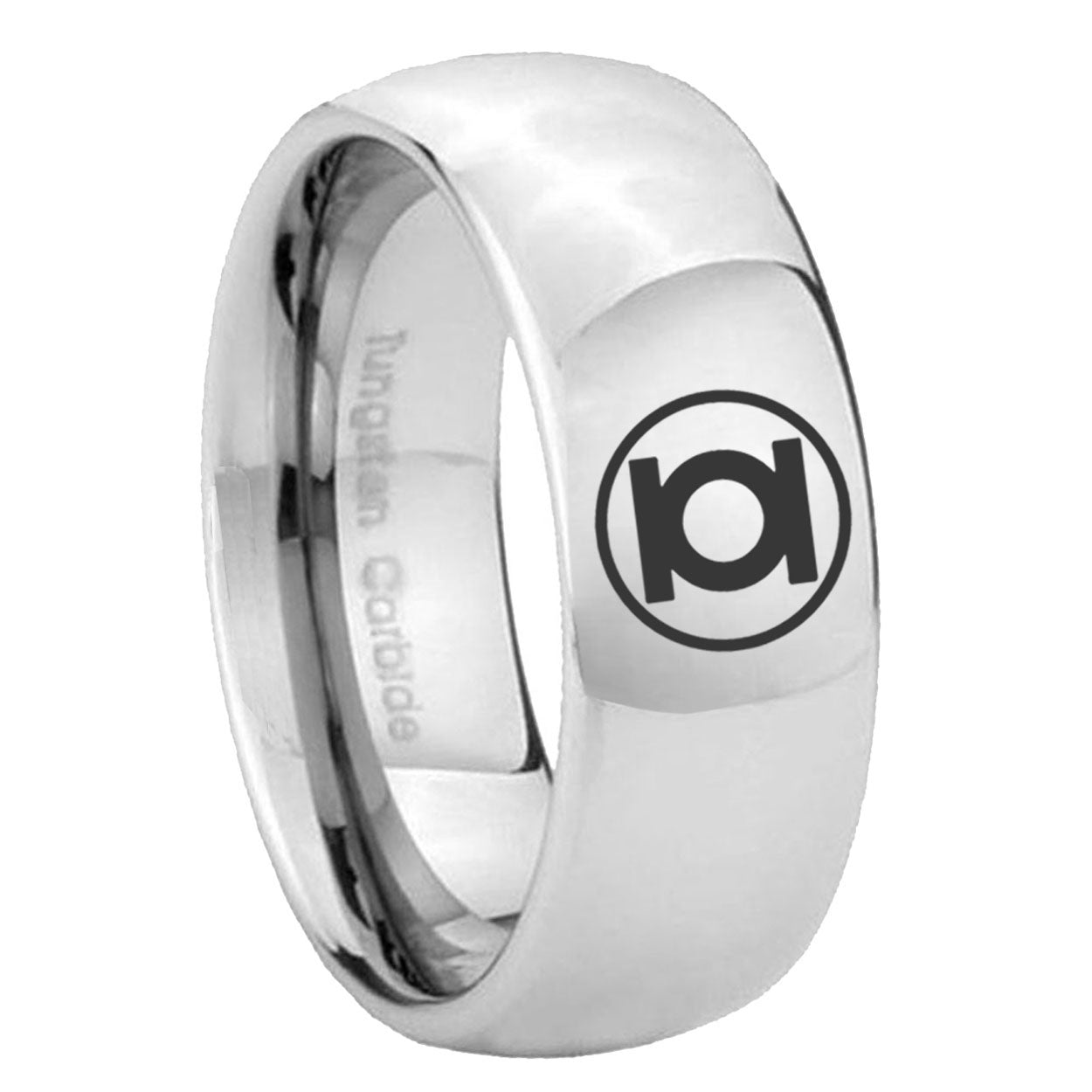 8MM Green Lantern Dome Polish Silver Tungsten Mens Wedding Band