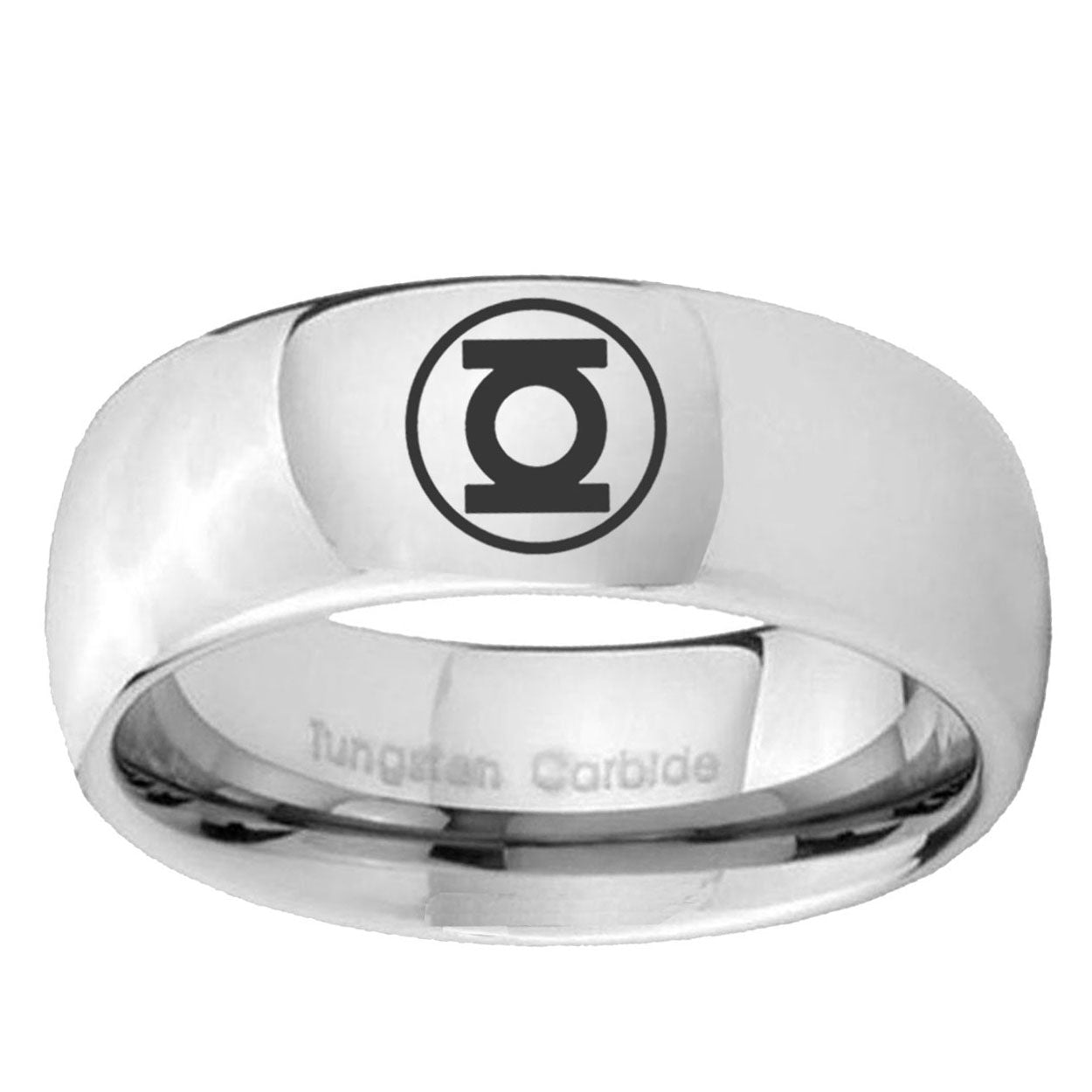 5MM Green Lantern Dome Polish Silver Tungsten Mens Wedding Band
