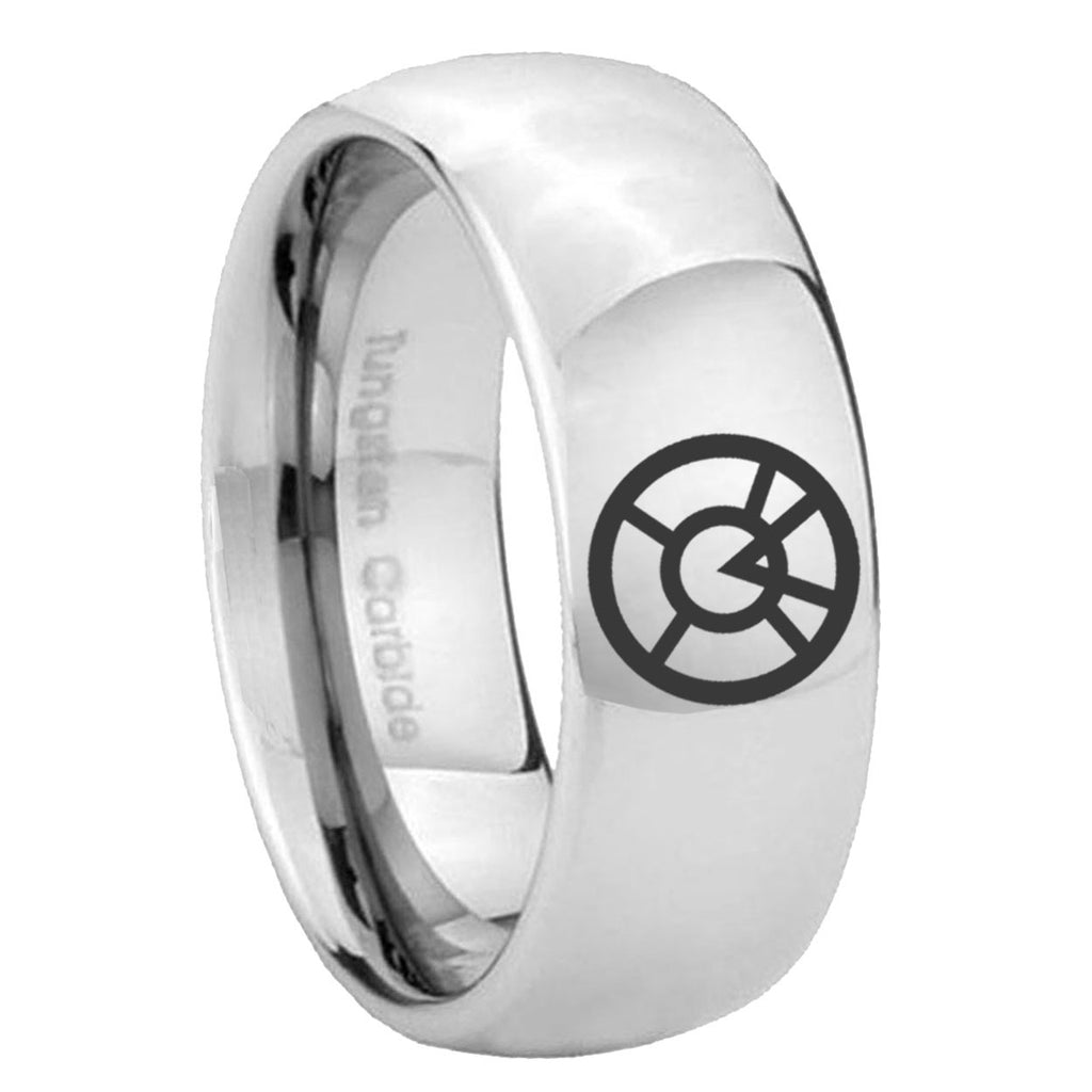 8MM Orange lantern Dome Polish Silver Tungsten Wedding Band