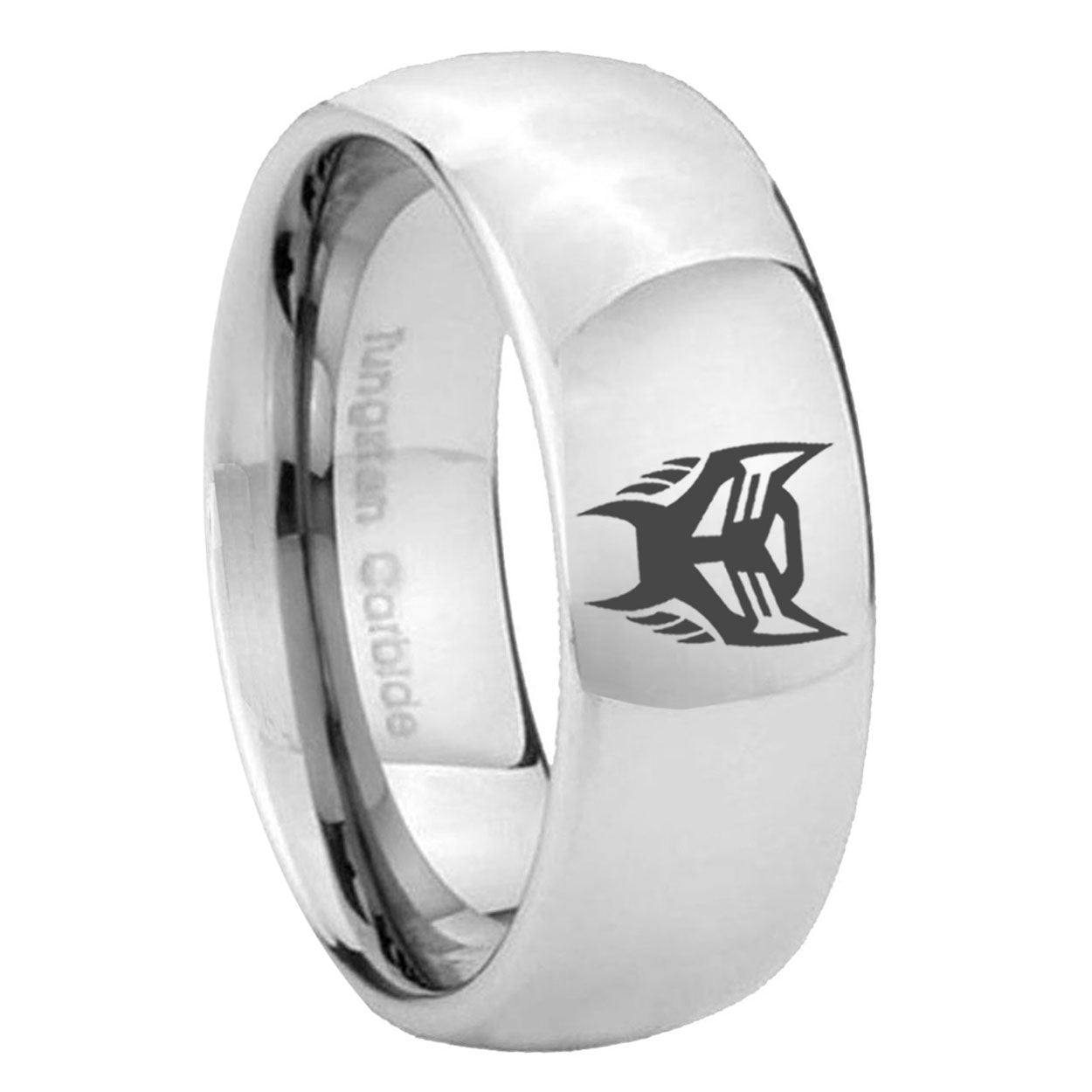8MM Transformers Insignias Dome Polish Silver Tungsten Wedding Band