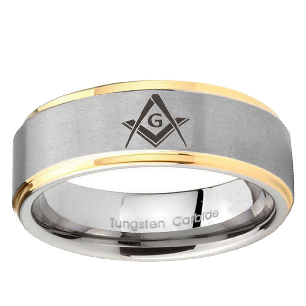 5mm Freemason Masonic Step Edges Gold 2 Tone Tungsten Ring