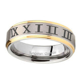 10mm-Roman-Numeral-Step-Edges-Gold-2-Tone-Tungsten-Carbide-Wedding-Bands-Ring