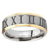 10mm Roman Numeral Step Edge Gold 2 Tone Tungsten Ring