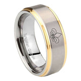 10mm-Fleur-De-Lis-Step-Edges-Gold-2-Tone-Tungsten-Carbide-Bands-Ring