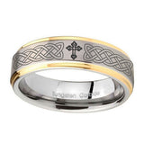 10mm-Celtic-Cross-Step-Edges-Gold-2-Tone-Tungsten-Wedding-Engraving-Ring