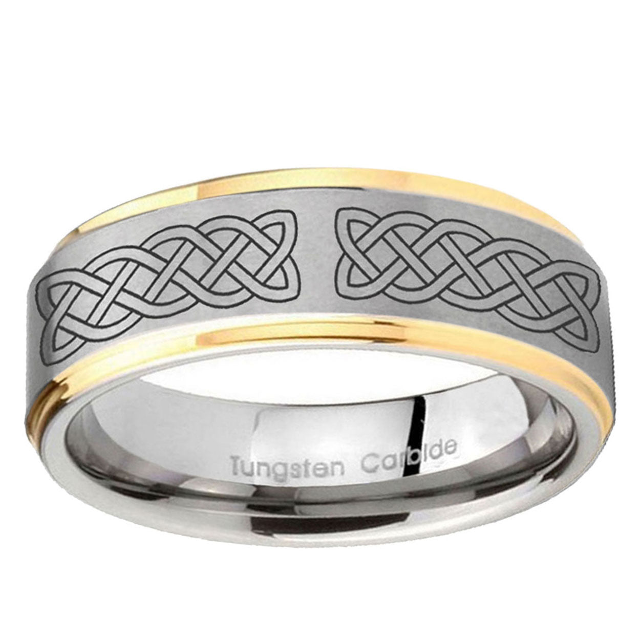 10mm Celtic Knot Step Edge Gold 2 Tone Tungsten Ring