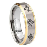 10mm-Master-Mason-Masonic--Step-Edges-Gold-2-Tone-Tungsten-Custom-Ring-for-Men