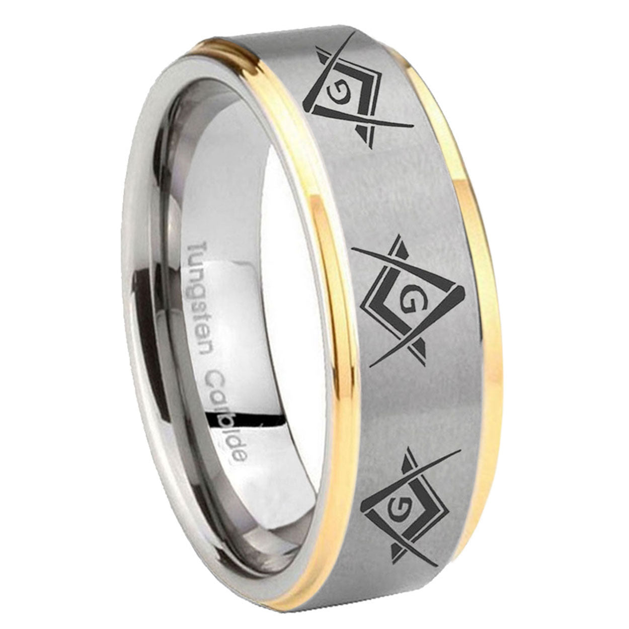 10mm Master Mason Masonic Step Edges Gold 2 Tone Tungsten Custom Ring for Men