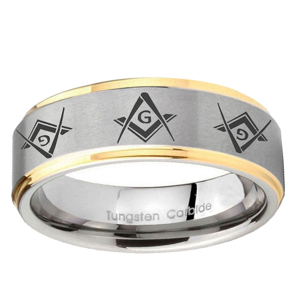 5mm Master Mason Masonic Step Edge Gold 2 Tone Tungsten Ring