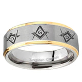 10mm Master Mason Masonic Step Edge Gold 2 Tone Tungsten Custom Ring for Men