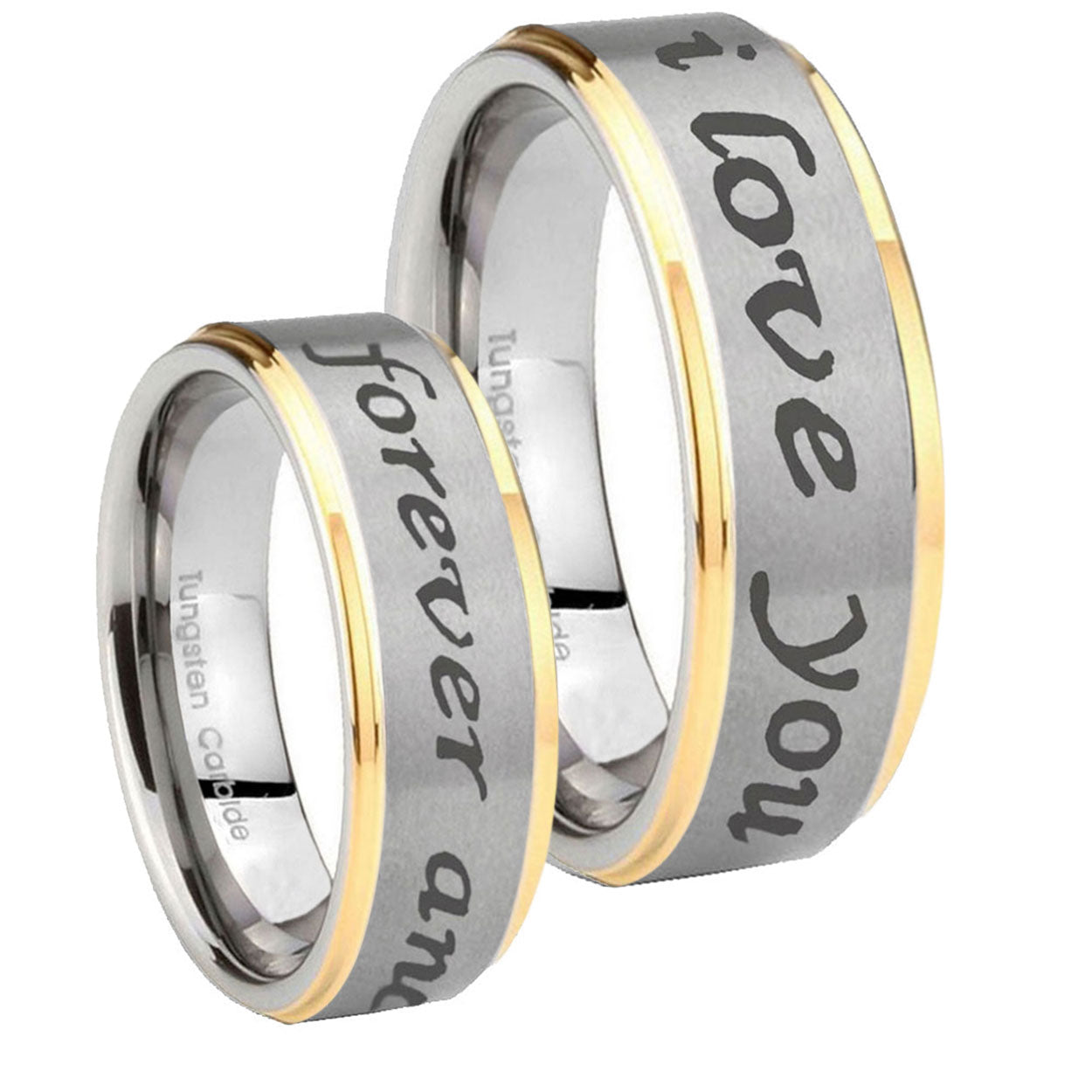 8mm I Love You Forever ever Step Edge Gold 2 Tone Tungsten Ring