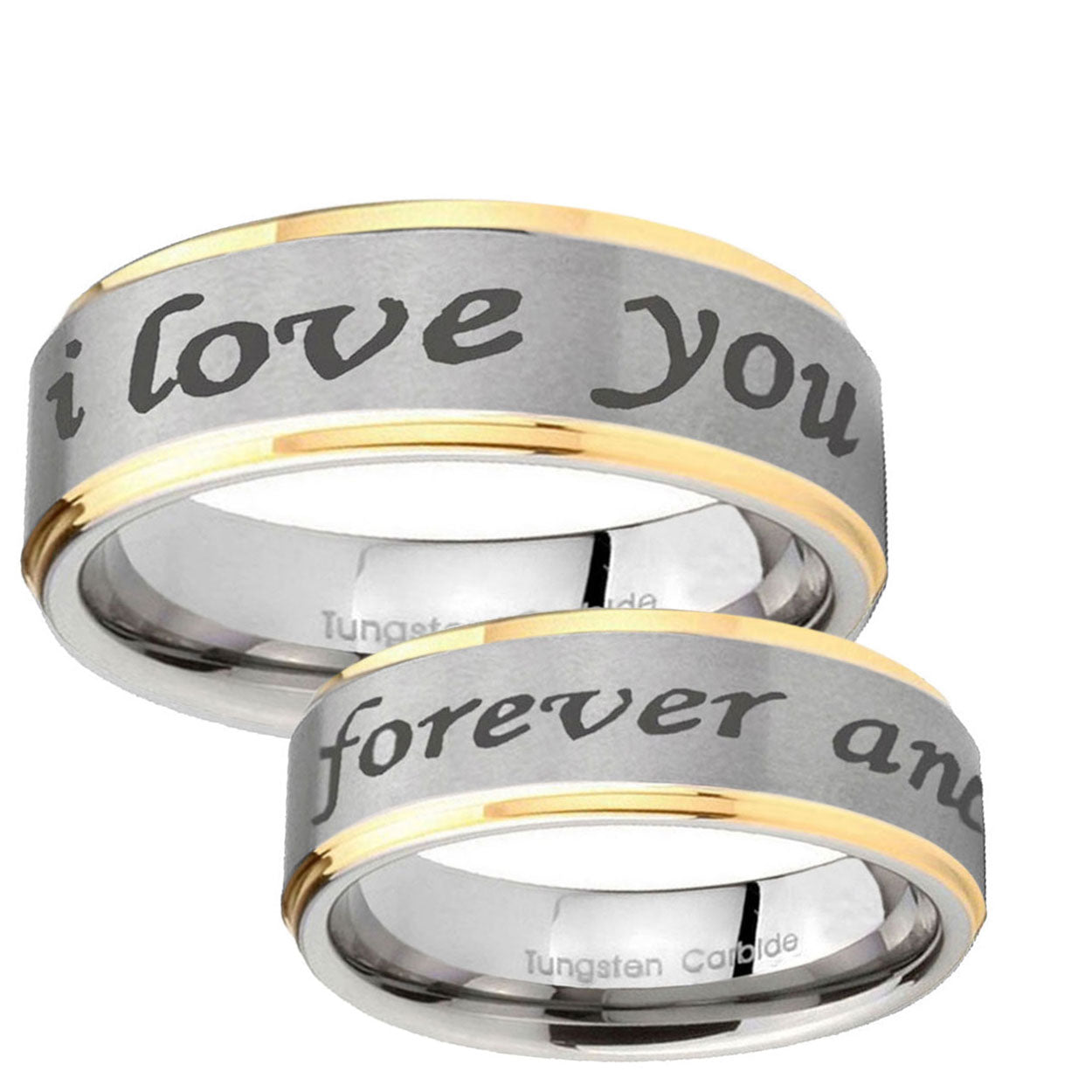 5mm I Love You Forever ever Step Edge Gold 2 Tone Tungsten Ring