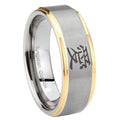 10mm Kanji Love Step Edges Gold 2 Tone Tungsten Carbide Mens Anniversary Ring