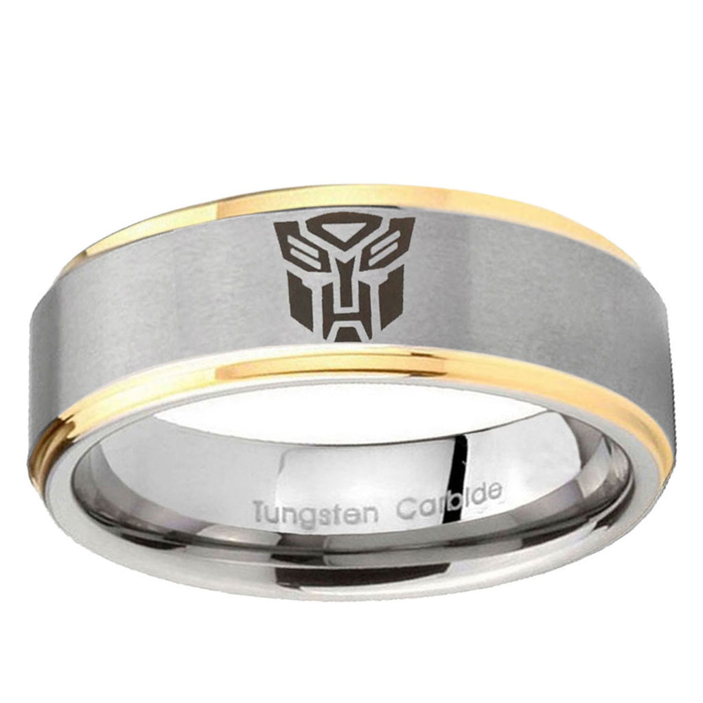 10mm Transformers Autobot Step Edge Gold 2 Tone Tungsten Ring