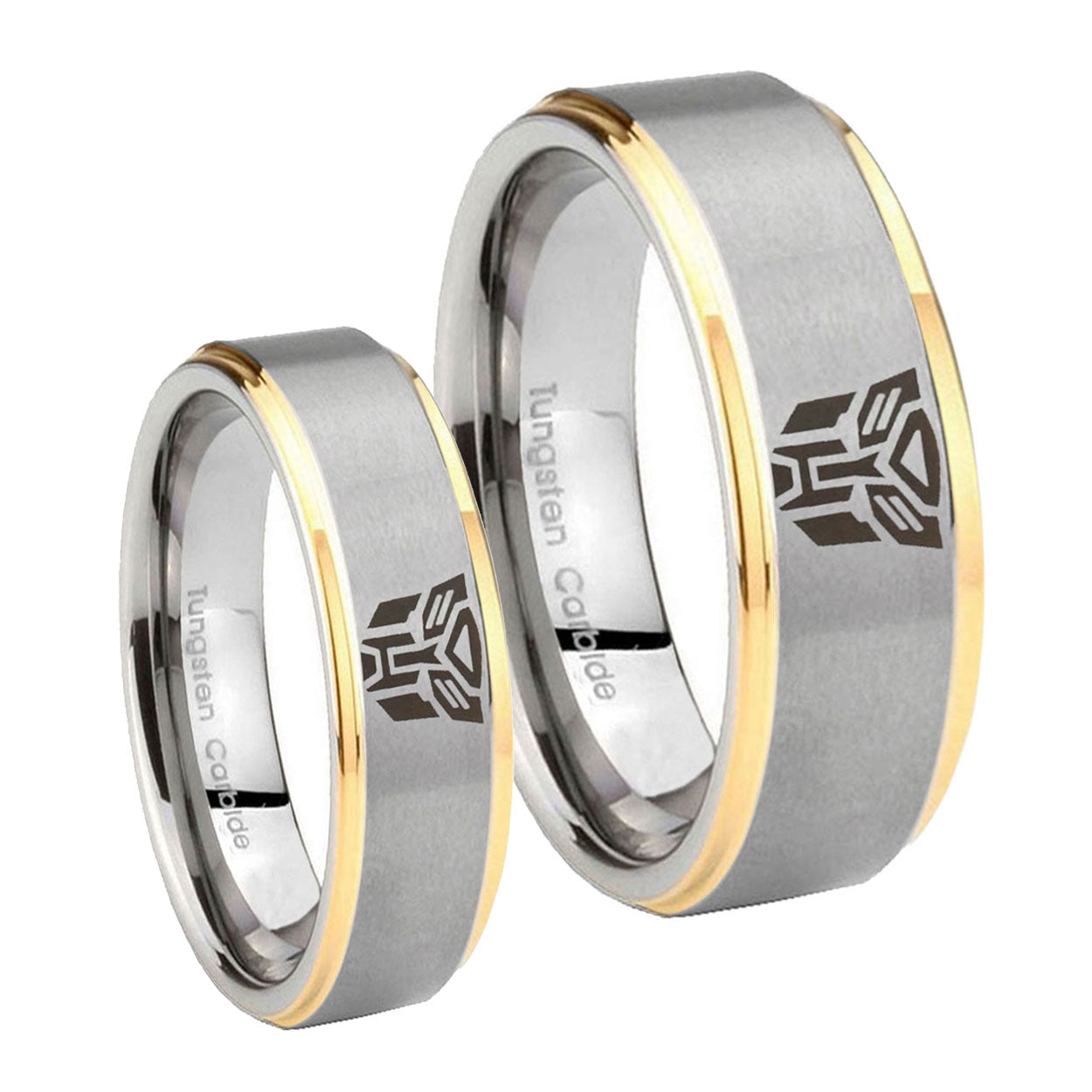 Transformers Autobot Step Edges Gold 2 Tone Tungsten Couple Band Set