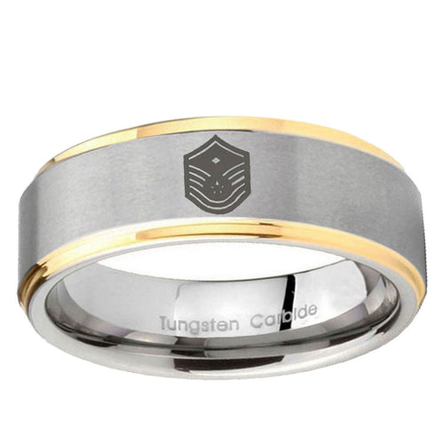 5mm Chief Master Sergeant Vector Step Edge Gold 2 Tone Tungsten Ring
