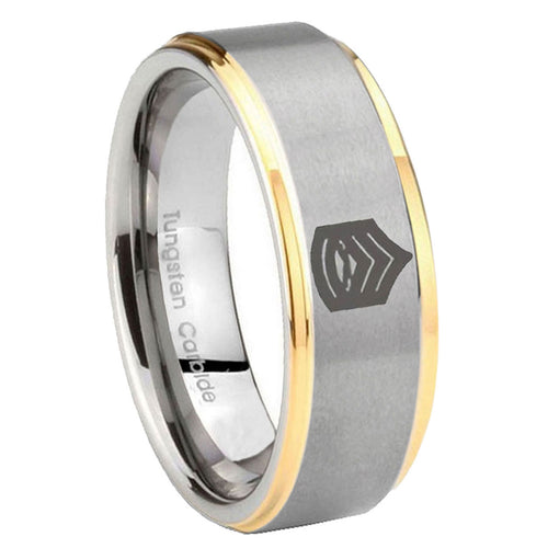 8mm Army Sergeant Major Step Edges Gold 2 Tone Tungsten Ring
