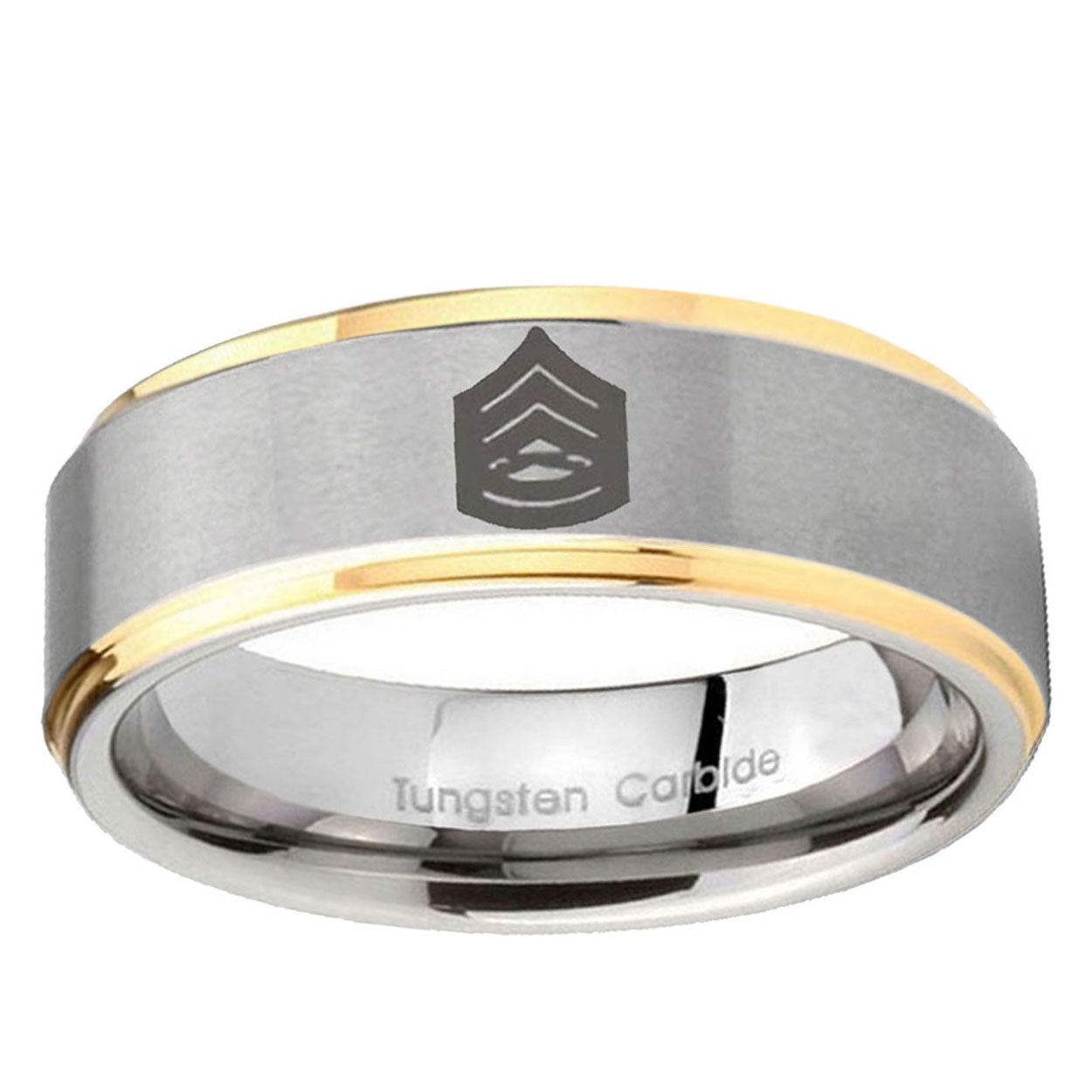 5mm Army Sergeant Major Step Edges Gold 2 Tone Tungsten Ring