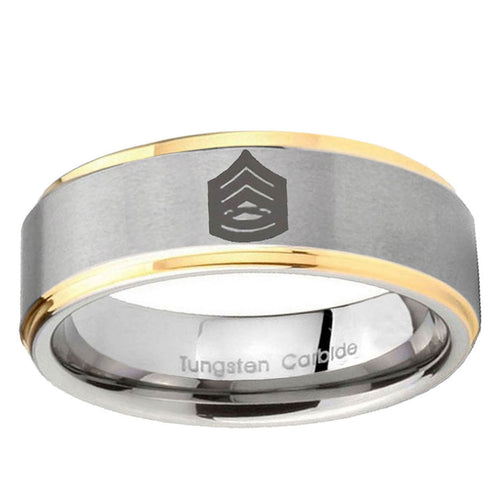 5mm Army Sergeant Major Step Edges Gold 2 Tone Tungsten Ring