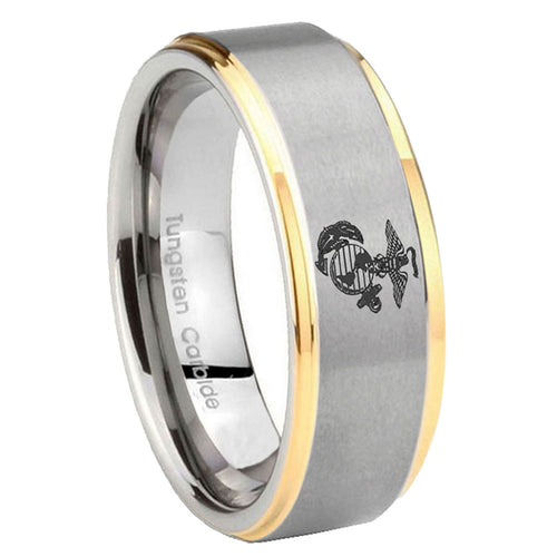 8mm Marine Step Edges Gold 2 Tone Tungsten Wedding Band