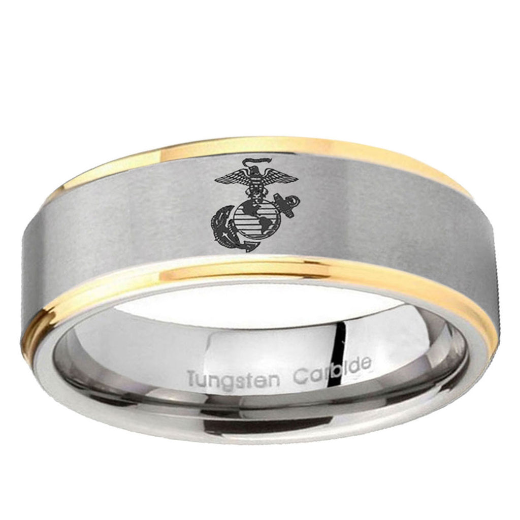 5mm Marine Step Edges Gold 2 Tone Tungsten Wedding Band