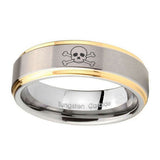 8mm-Skull-Step-Edges-Gold-2-Tone-Tungsten-Carbide-Men's-Wedding-Ring