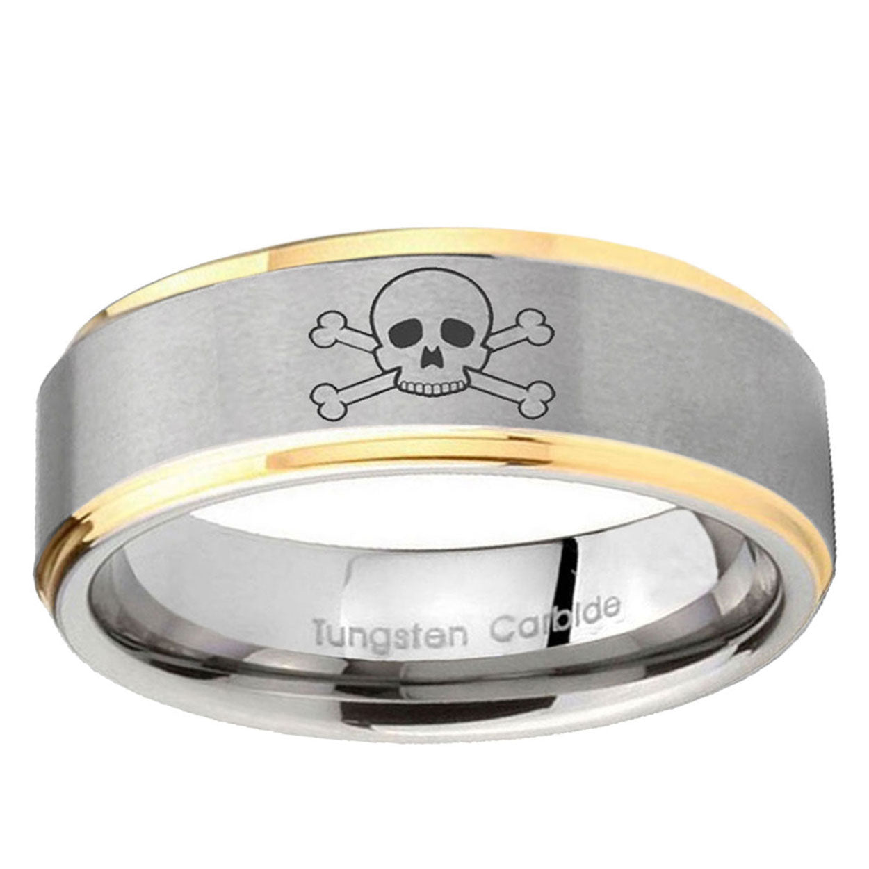 5mm Skull Step Edges Gold 2 Tone Tungsten Men's Wedding Ring