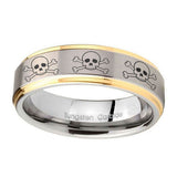 10mm-Multiple-Skull-Step-Edges-Gold-2-Tone-Tungsten-Carbide-Men's-Wedding-Ring
