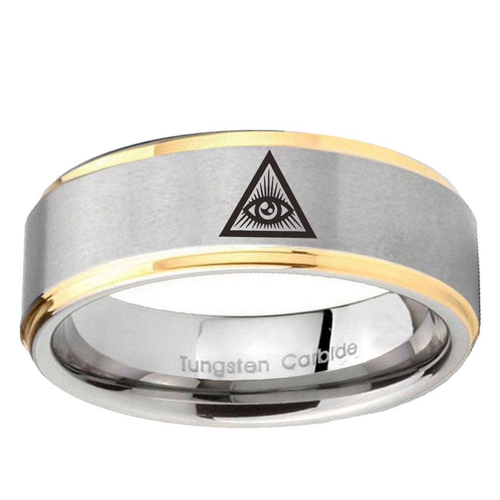 5mm Seeing Eye of God Step Edge Gold and Gray Cobalt Ring
