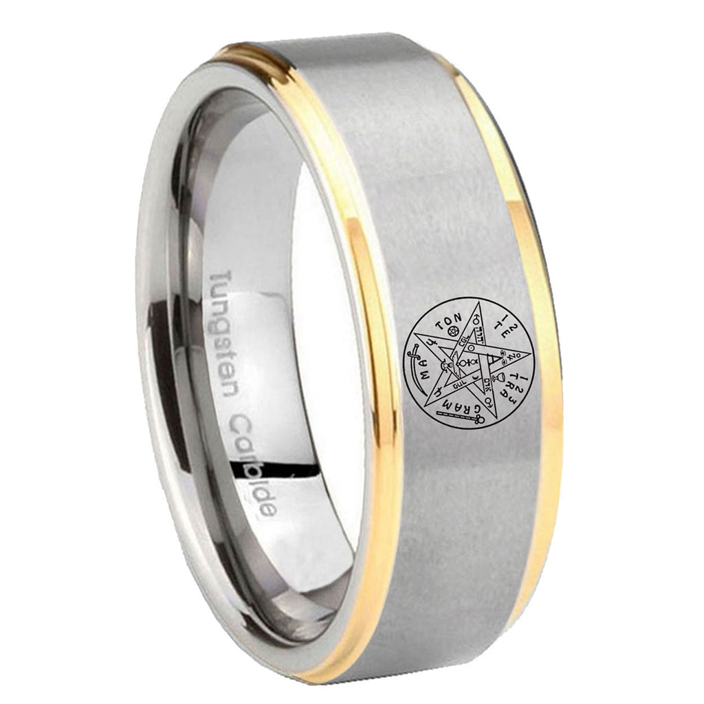 8mm Tetragrammaton Spiritual Kabbalah Step Edge Gold Gray Ring