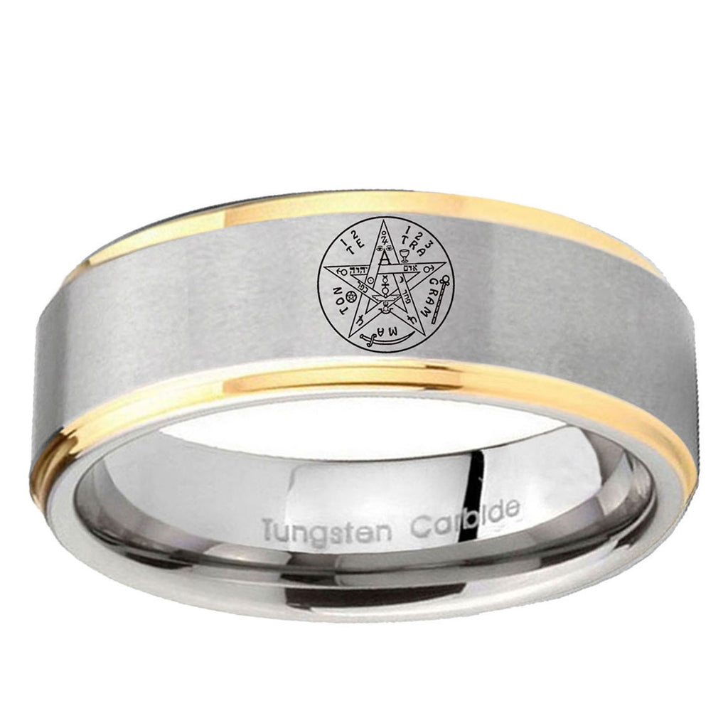 5mm Tetragrammaton Spiritual Kabbalah Step Edge Gold Gray Ring