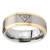 10mm-Masonic-32-Triangle-Freemason-Step-Edges-Gold-2-Tone-Tungsten-Carbide-Mens-Ring