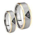 Masonic 32 Triangle Design Freemason Step Edges Gold 2 Tone Tungsten Couple Wedding Bands