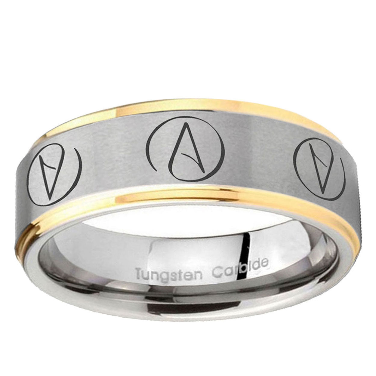 5mm Atheist Design Step Edges Gold 2 Tone Tungsten Ring