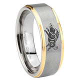 8mm Wild Boar Step Edges Gold 2 Tone Tungsten Carbide Custom Mens Ring