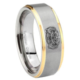 8mm Masonic 32 Degree Freemason Step Edges Gold 2 Tone Tungsten Carbide Men's Ring