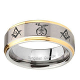8mm-Masonic-Shriners-Step-Edges-Gold-2-Tone-Tungsten-Custom-Ring-for-Men