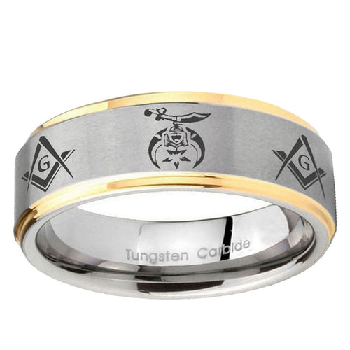 5mm Masonic Shriners Step Edges Gold 2 Tone Tungsten Ring