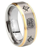 10mm-Masonic-32-Design-Step-Edges-Gold-2-Tone-Tungsten-Wedding-Engagement-Ring