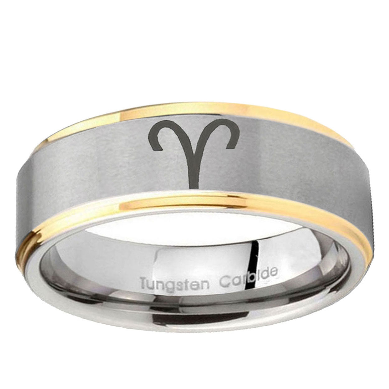 5mm Aries Zodiac Step Edges Gold 2 Tone Tungsten Ring