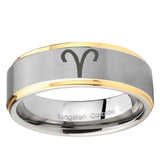 5, 8mm Aries Zodiac Step Edge Gold 2 Tone Tungsten Ring