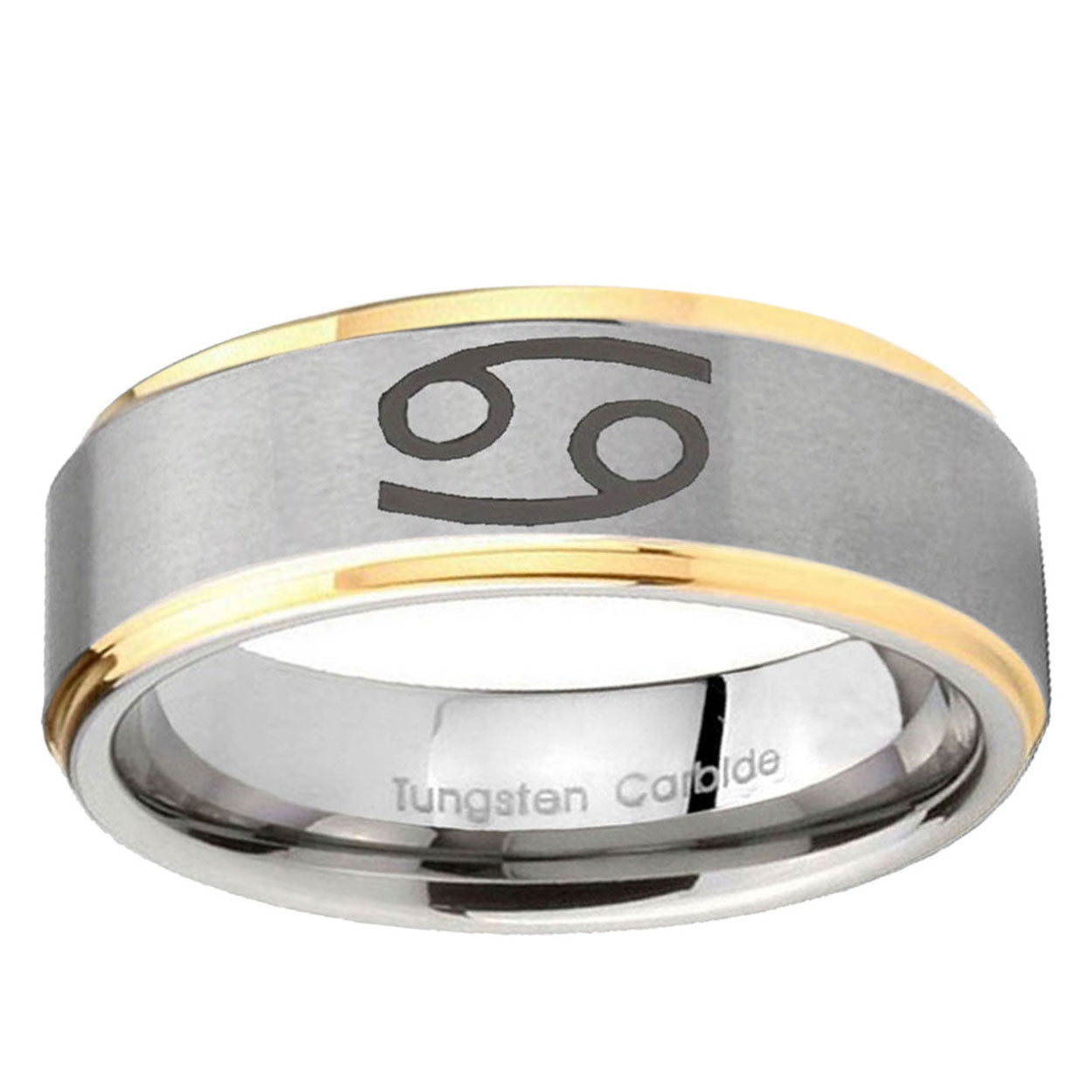 5mm Cancer Horoscope Step Edges Gold 2 Tone Tungsten Ring