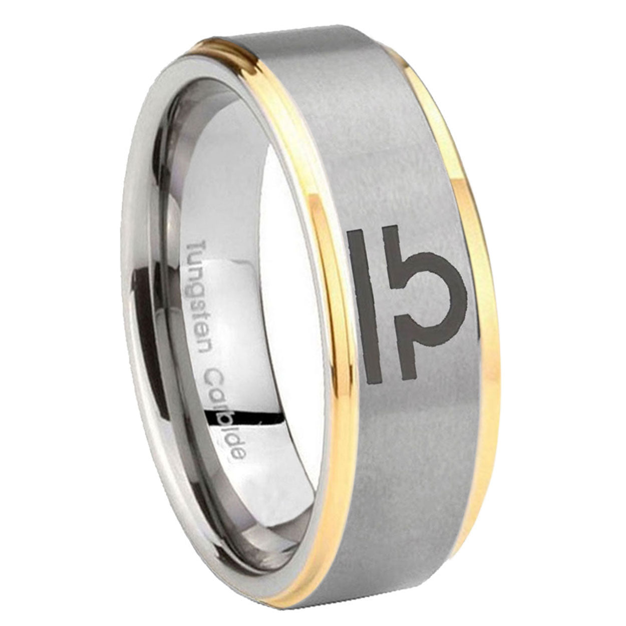 8mm Libra Horoscope Step Edges Gold 2 Tone Tungsten Ring