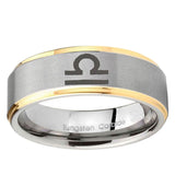 5, 8mm Libra Horoscope Step Edge Gold 2 Tone Tungsten Ring