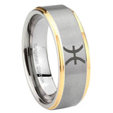 10mm Pisces Zodiac Step Edges Gold 2 Tone Tungsten Carbide Men's Promise Rings