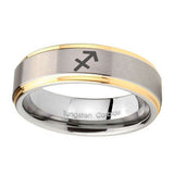 10mm-Sagittarius-Zodiac-Step-Edges-Gold-2-Tone-Tungsten-Carbide-Mens-Ring