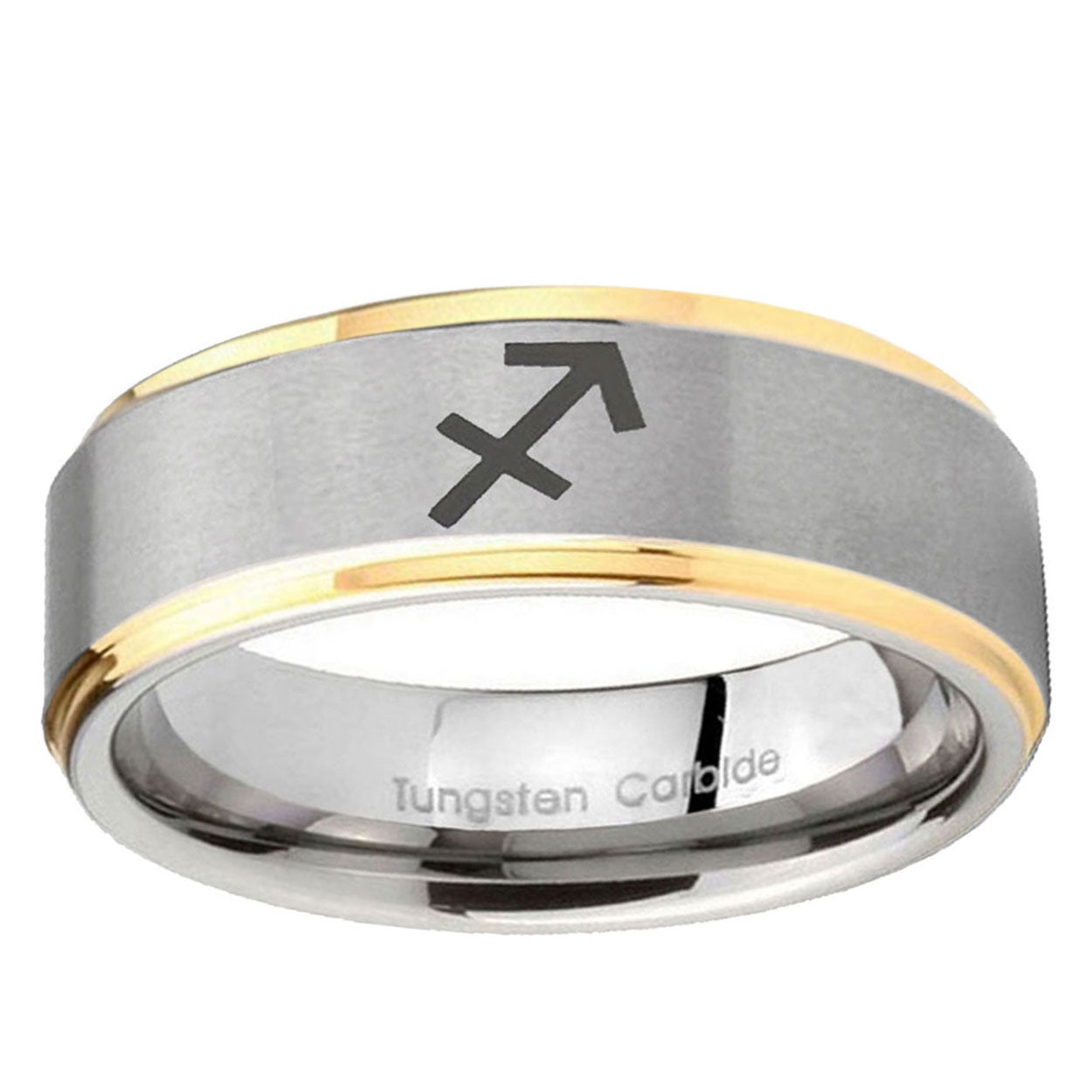 5mm Sagittarius Zodiac Step Edges Gold 2 Tone Tungsten Ring