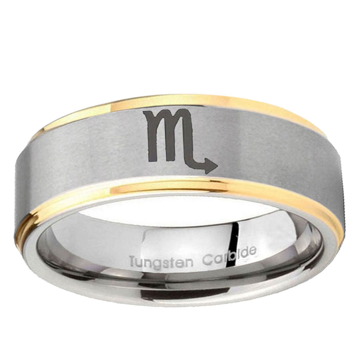 5mm Scorpio Horoscope Step Edge Gold 2 Tone Tungsten Ring